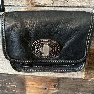 Fossil Vintage Black Leather Crossbody Bag Purse Small BOHO Western Y2K Cowgirl